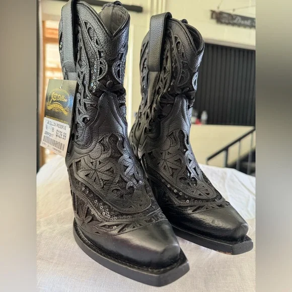 NWT JB DILLION Black Cutout Leather Western Boots - Picture 2 of 12